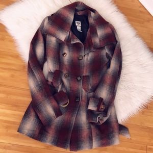 Burgundy Plaid Pea coat